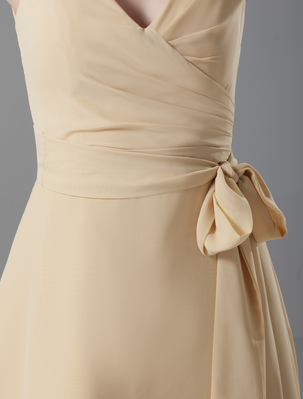 A-line Chiffon Floor Length V Neck Dresses Champagne main image 0