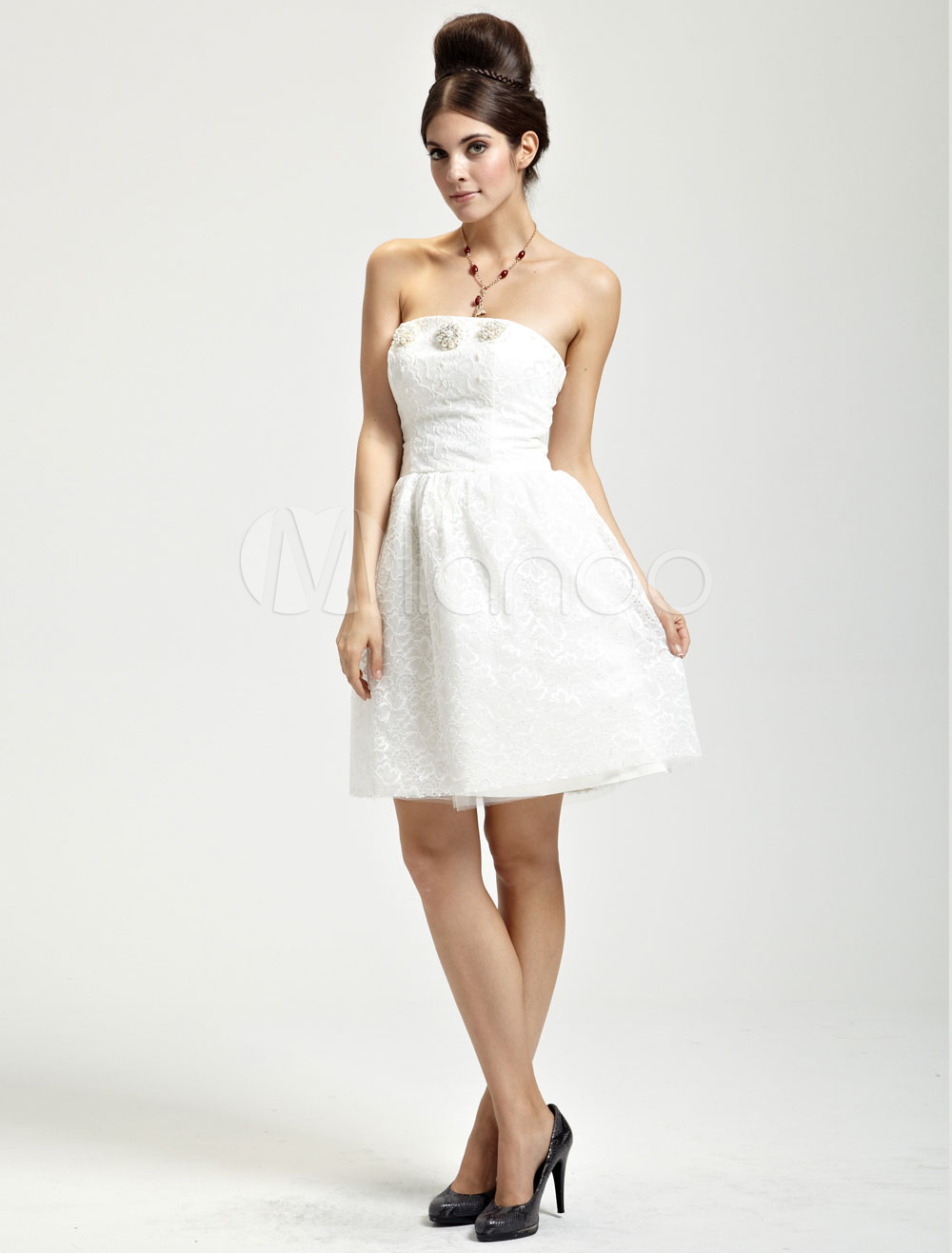 Cute Ivory Lace Strapless Womens Prom Dress