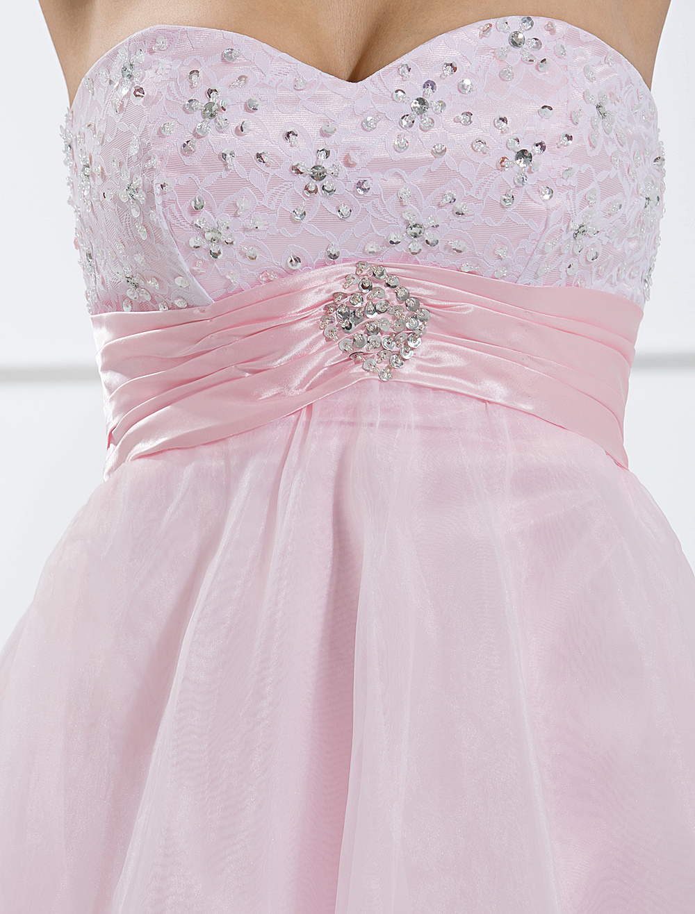 Cute Pink Homecoming Dress With Beaded Sweetheart Bodice 