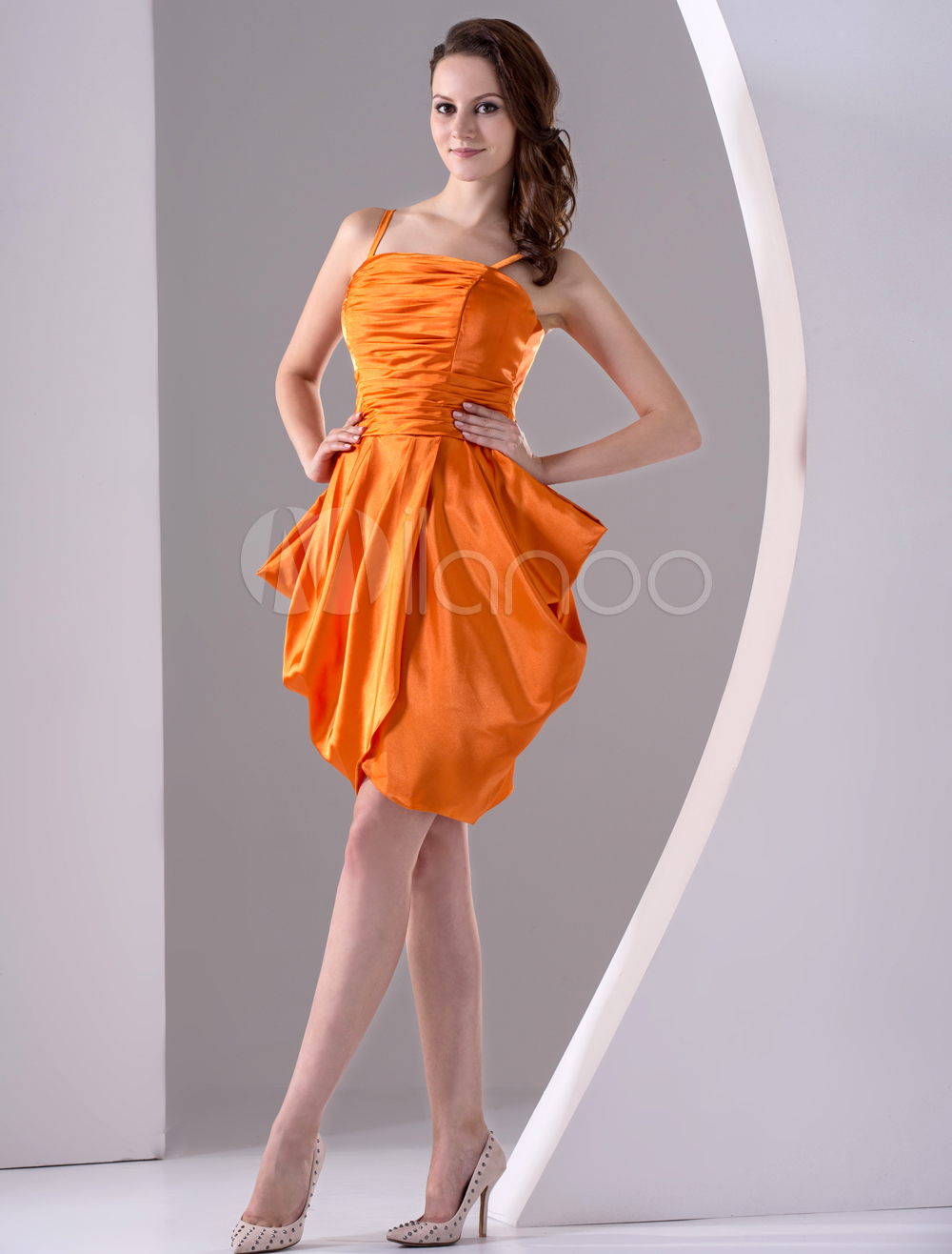orange satin sheath dress