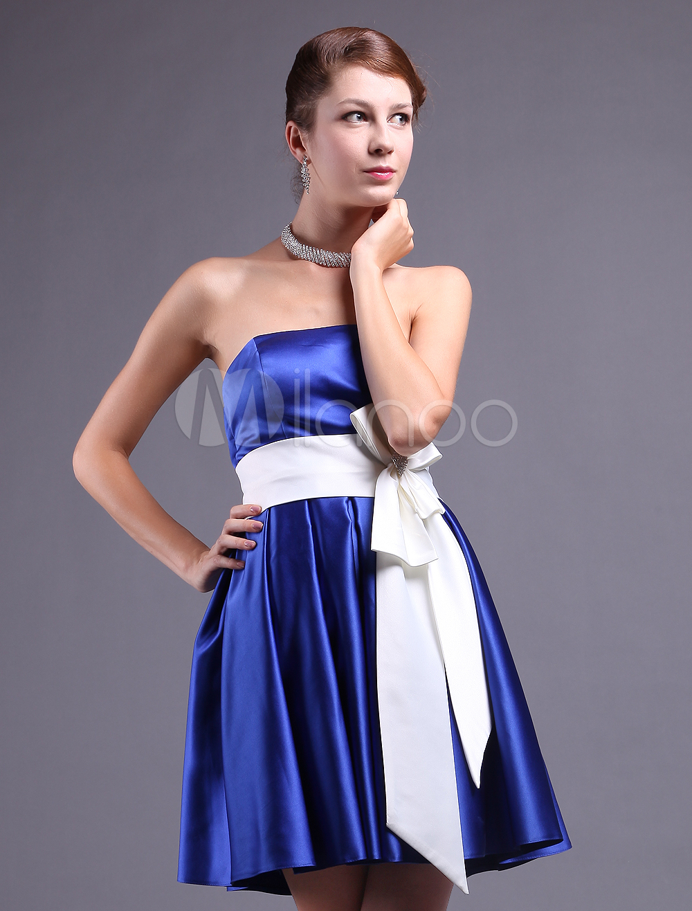 satin strapless gown