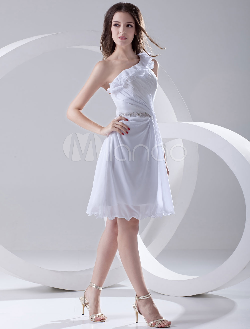 White Knee-Length Cut Out Chiffon Graduation Dress with Grace One ...