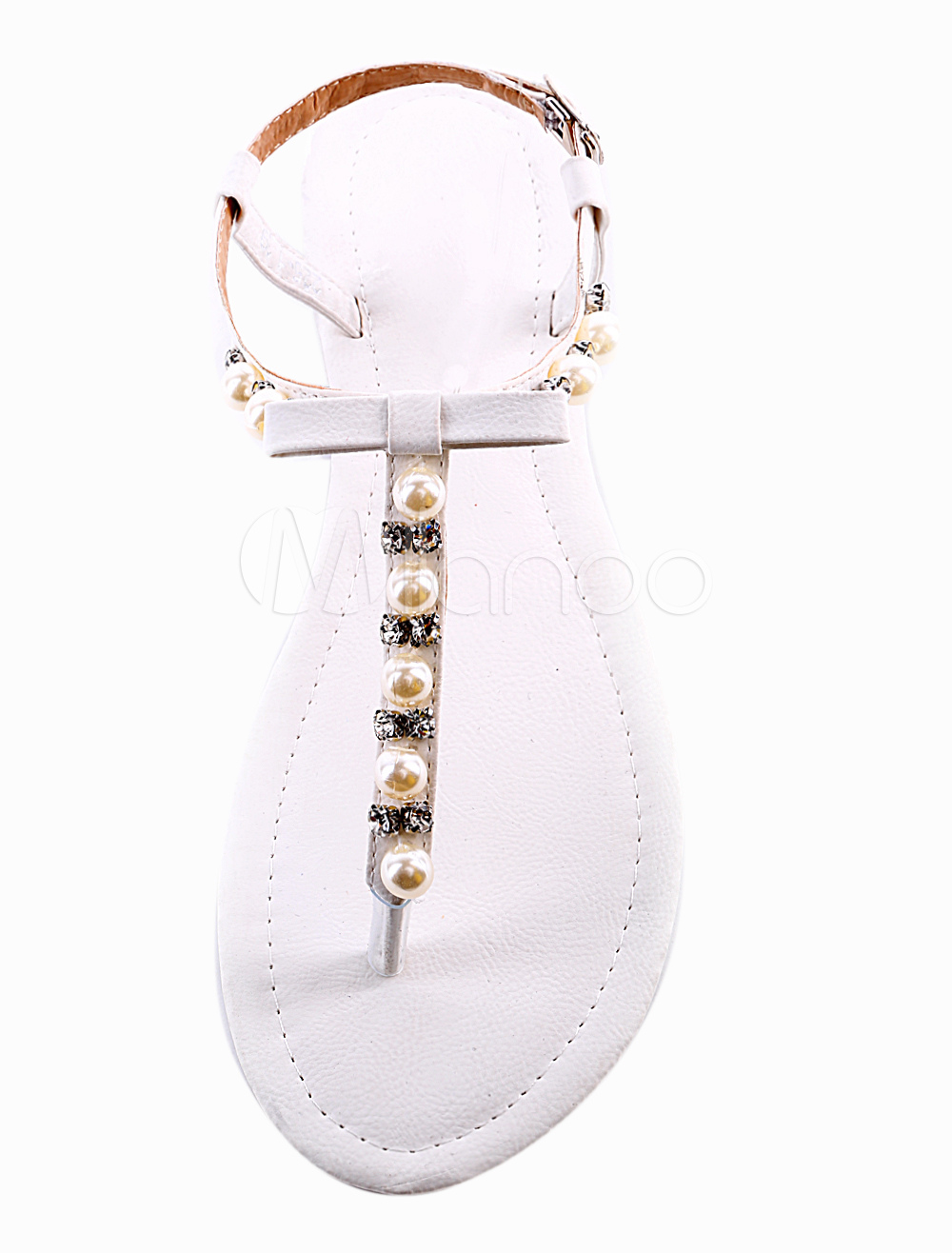 flat leather sandals with pearls