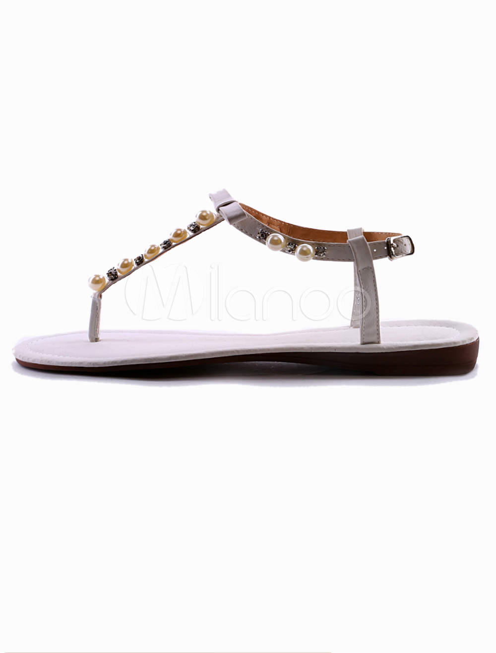 flat leather sandals with pearls