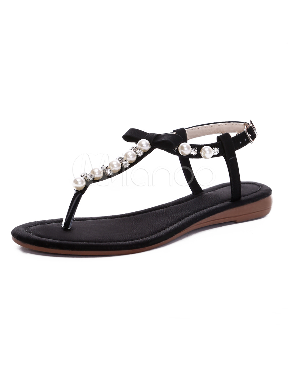 Fashion Pearls PU Leather Bohemian Womens Flat Sandals - Milanoo.com