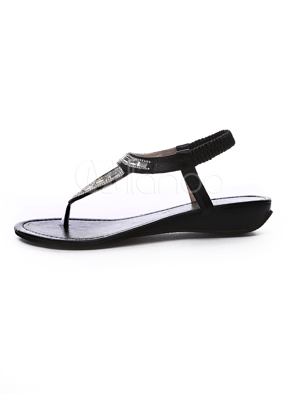 Chic Crystal PU Leather Flat Sandals for Women - Milanoo.com