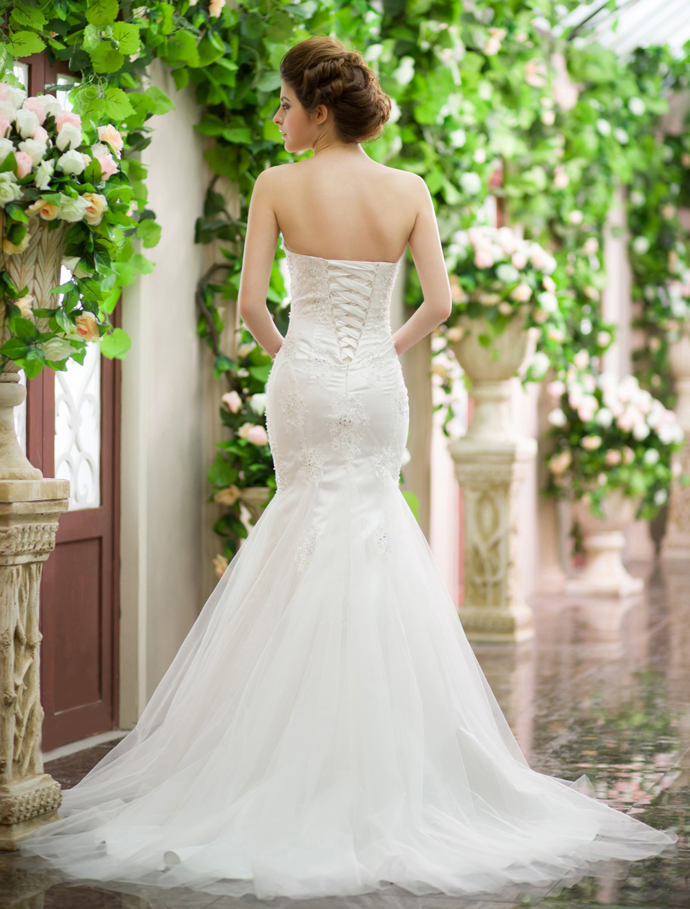 Ivory Mermaid Sweetheart Sequin Wedding Dress With Court Train Milanoo