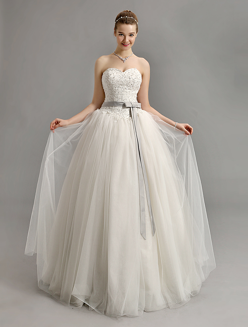 Sweetheart Ball Gown Wedding Dress with Colored Sash Milanoo