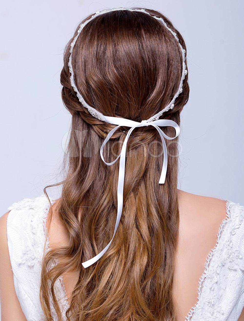 Ivory Bridal Hair Band with Rhinestone Detailing