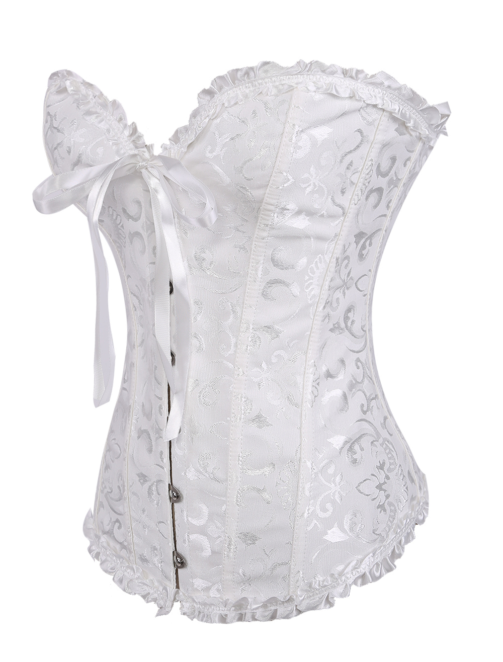 floral woven jacquard ruched bust split hem corset