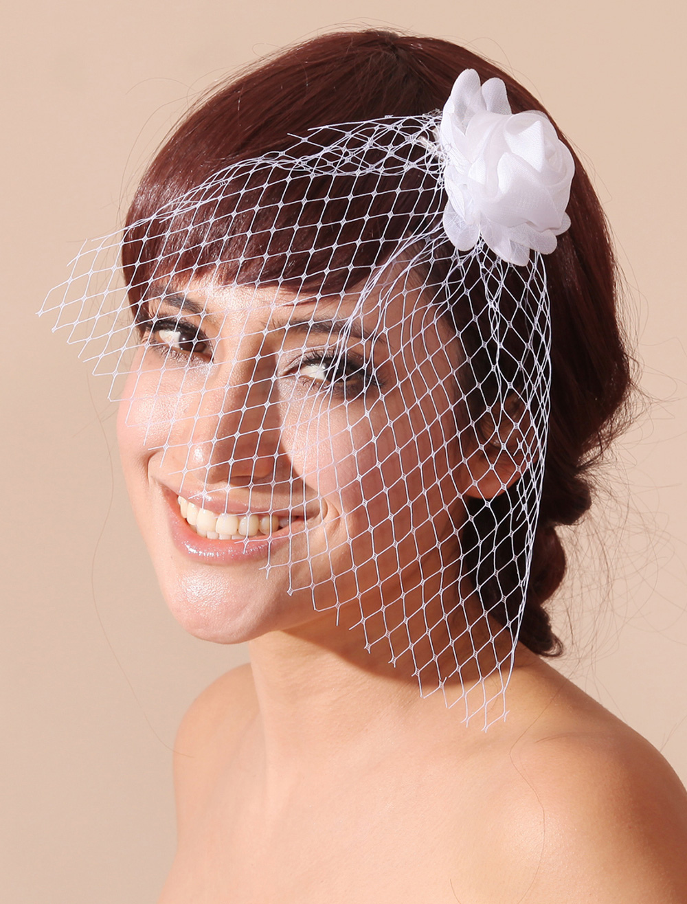 Flower Accented Blusher Veil for Bride