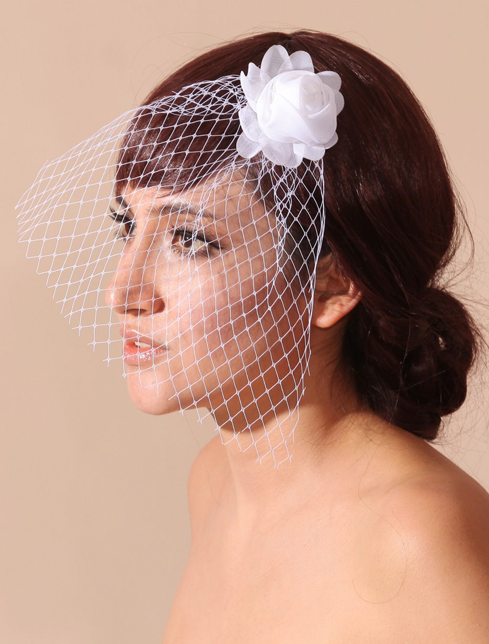 Flower Accented Blusher Veil for Bride