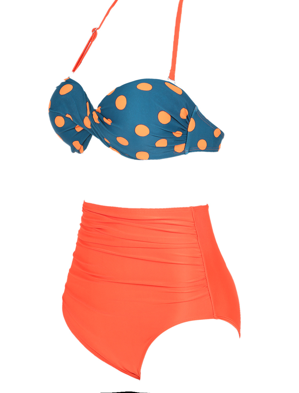 Orange Polka Dot High Waist Two Piece Swimsuit