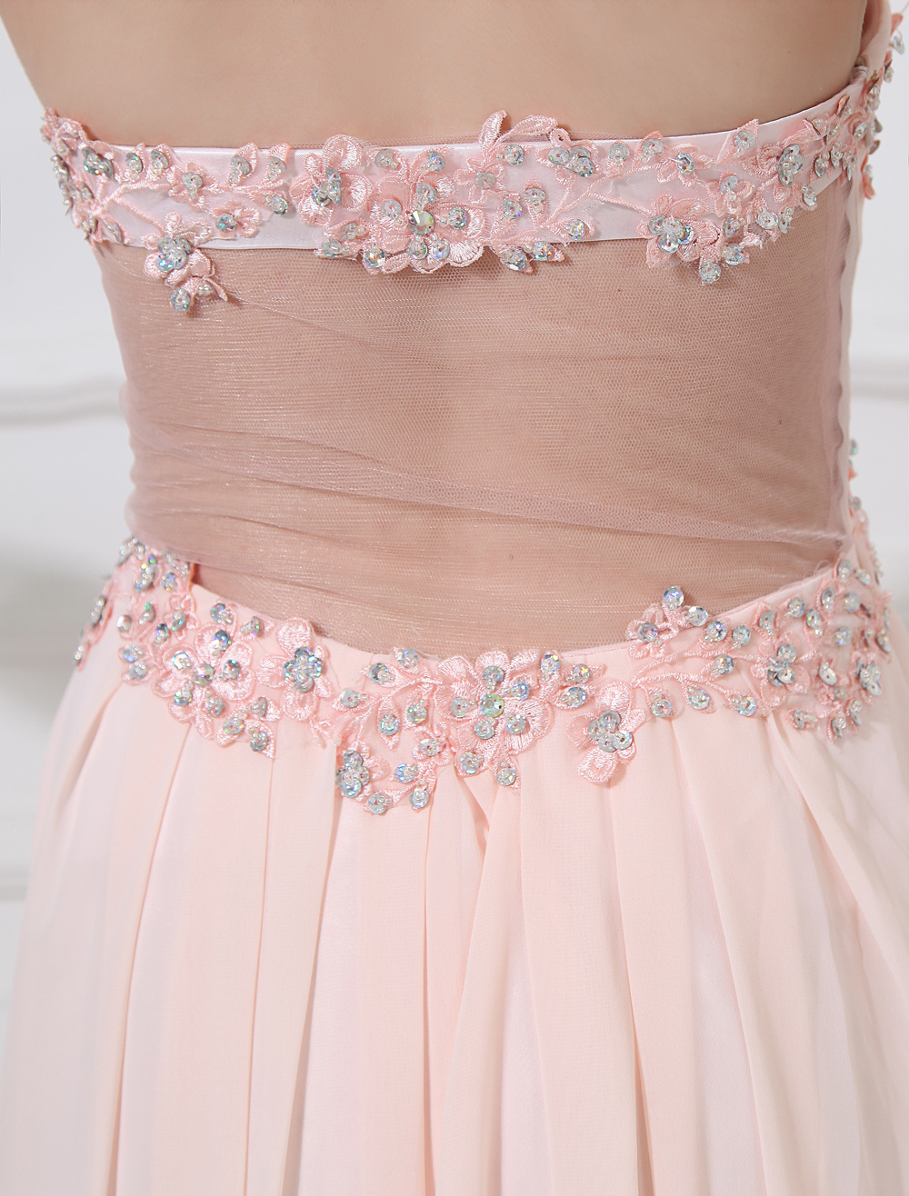 Peach Evening Dress Chiffon Beaded Prom Dress Strapless Sweetheart A ...