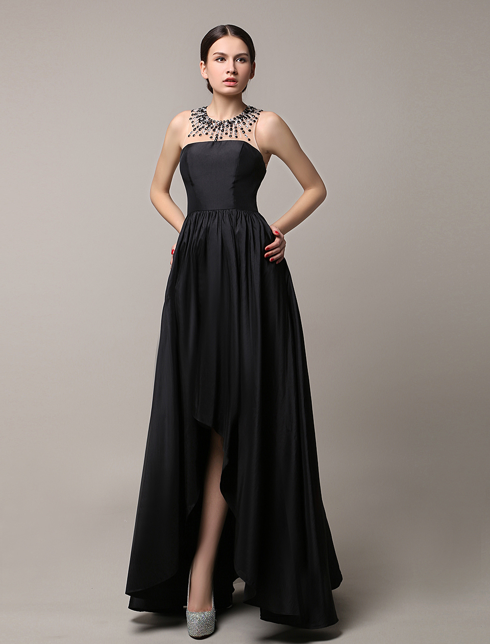 Black Prom Dresses 2021 Long Wedding Dress High Low Beading Illusion ...