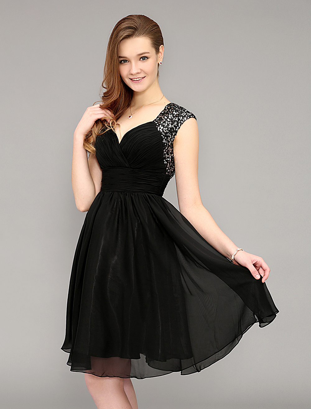 Short Sequined Black Cocktail Dress With Open Back Wedding Guest Dress ...