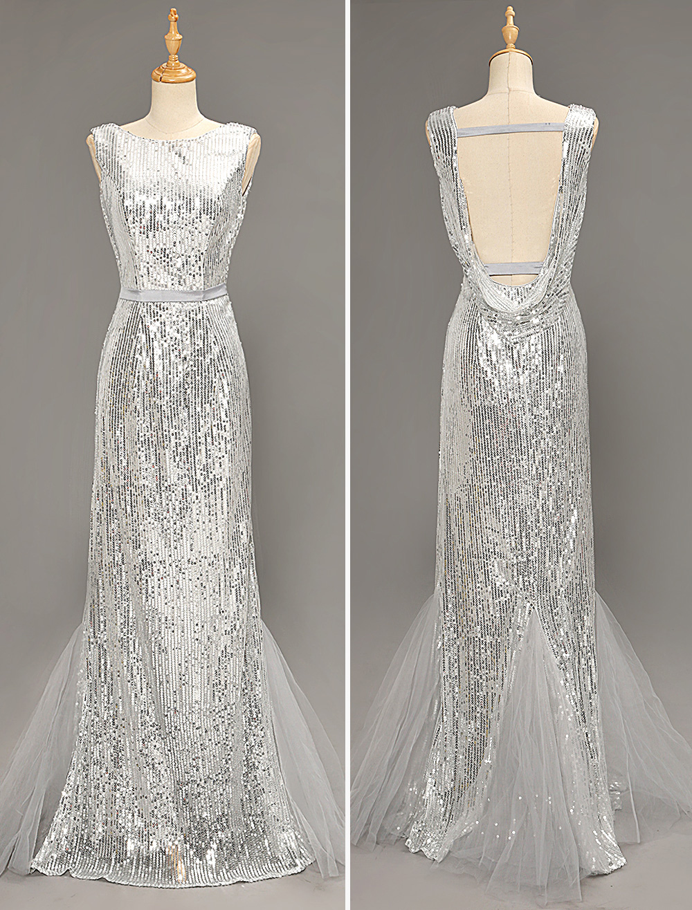 silver sequin long gown