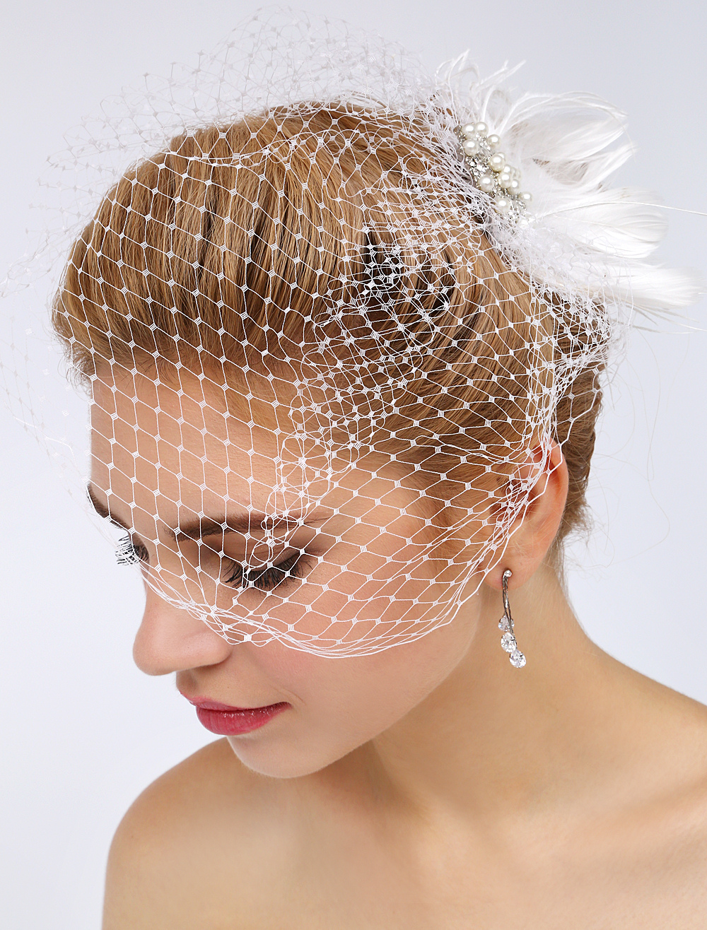 White New Net Pearl Imitation Feather Hair Jewelry For Wedding
