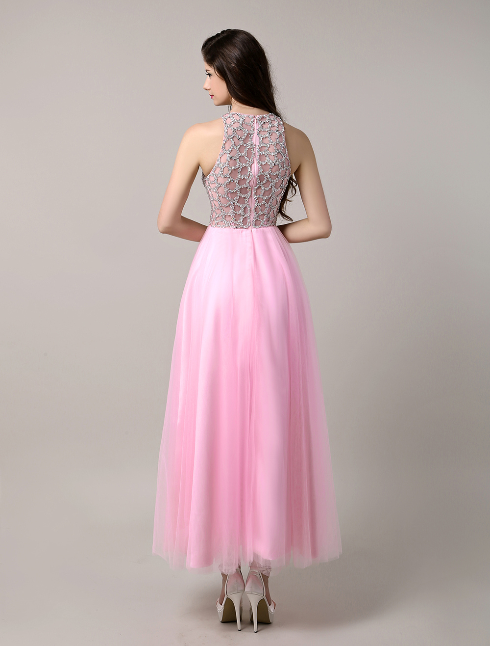 Vestido de gala tul escote redondo sin mangas lentejuela - Milanoo.com