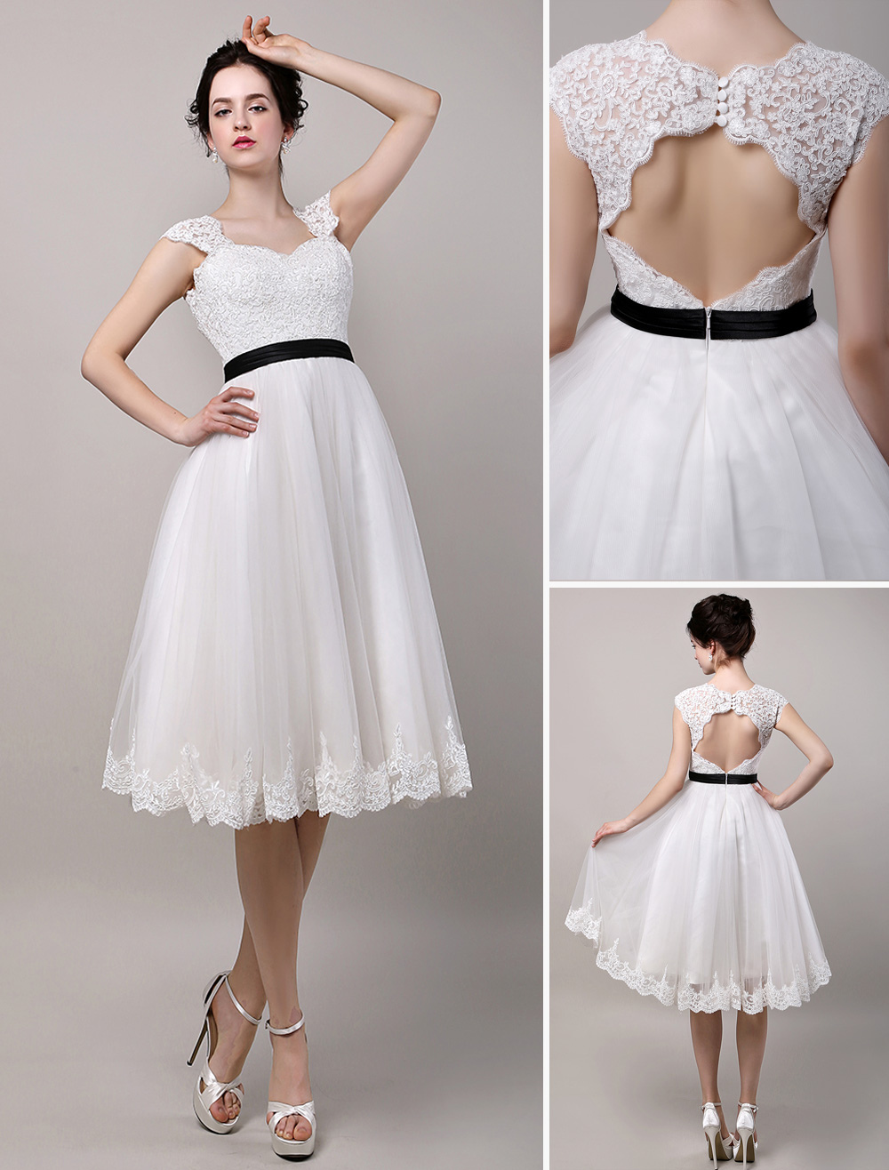 Simple Wedding Dresses Vintage Inspired Chic Retro Keyhole Back Lace