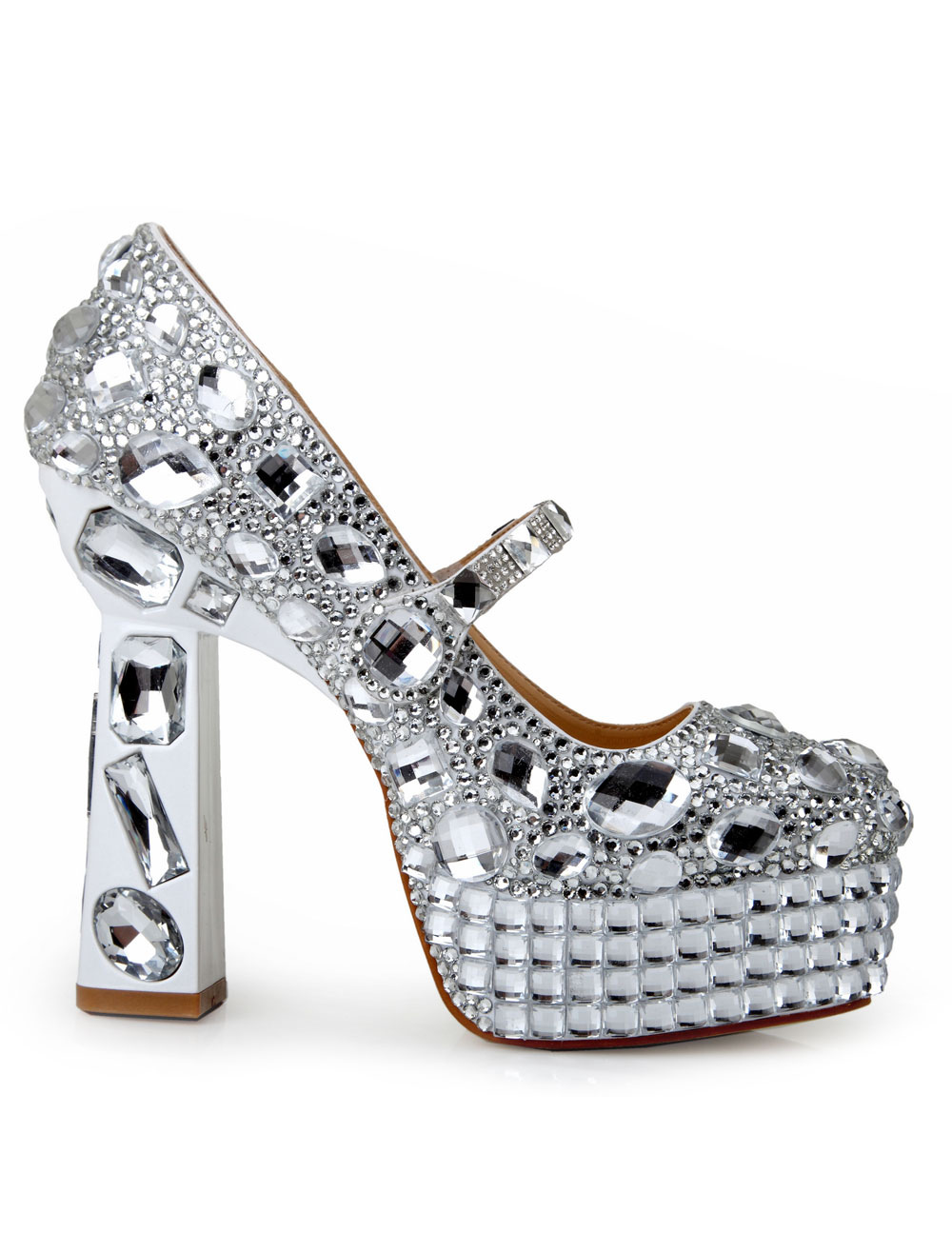 chunky heel silver shoes