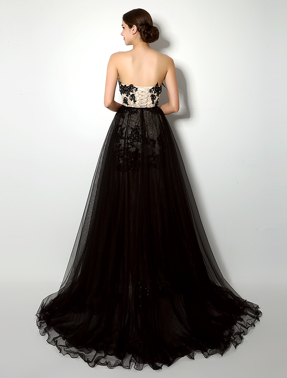 Black Applique Dress with Removable Layed Skirt - Milanoo.com