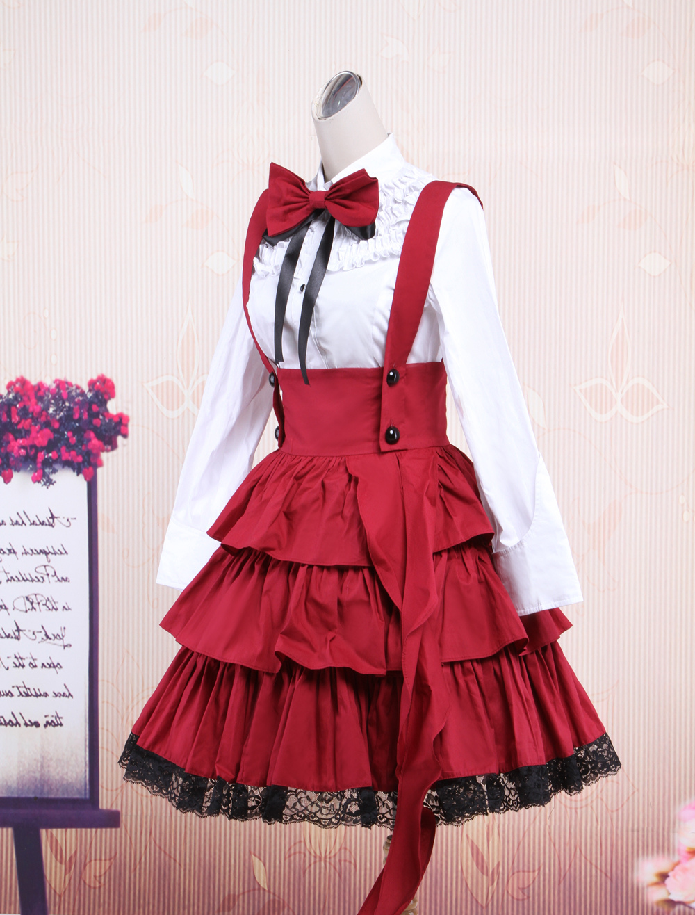 Cotton White Long Sleeves Blouse And Black Ruffles Lolita Skirt Outfit ...