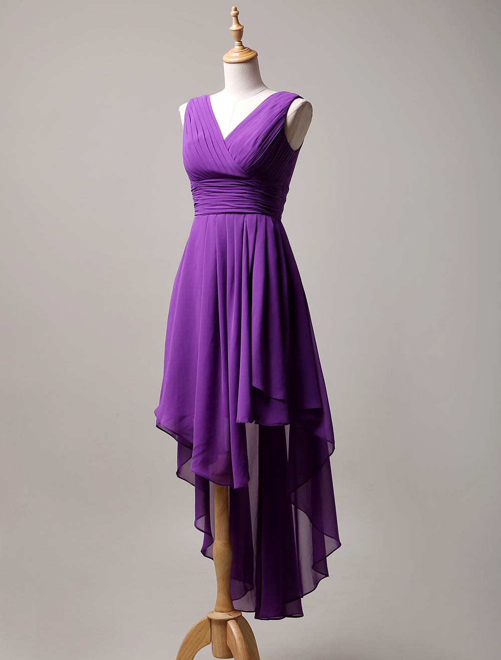 A Line V Neck Asymmetrical Chiffon Bridesmaid Dress With Cascading