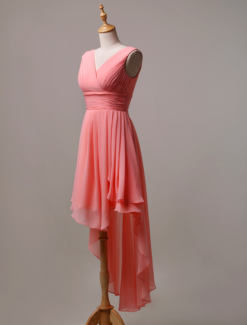 A Line V Neck Asymmetrical Chiffon Bridesmaid Dress With Cascading