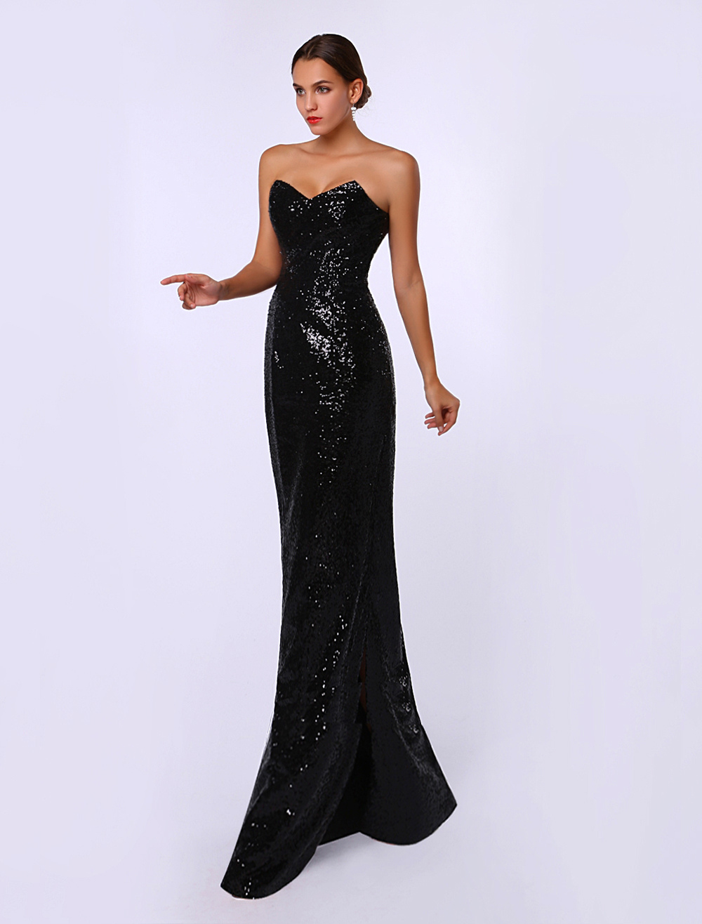 Celebrity Dresses Sheath Black Sequined Sweetheart Neck Evening Dress ...