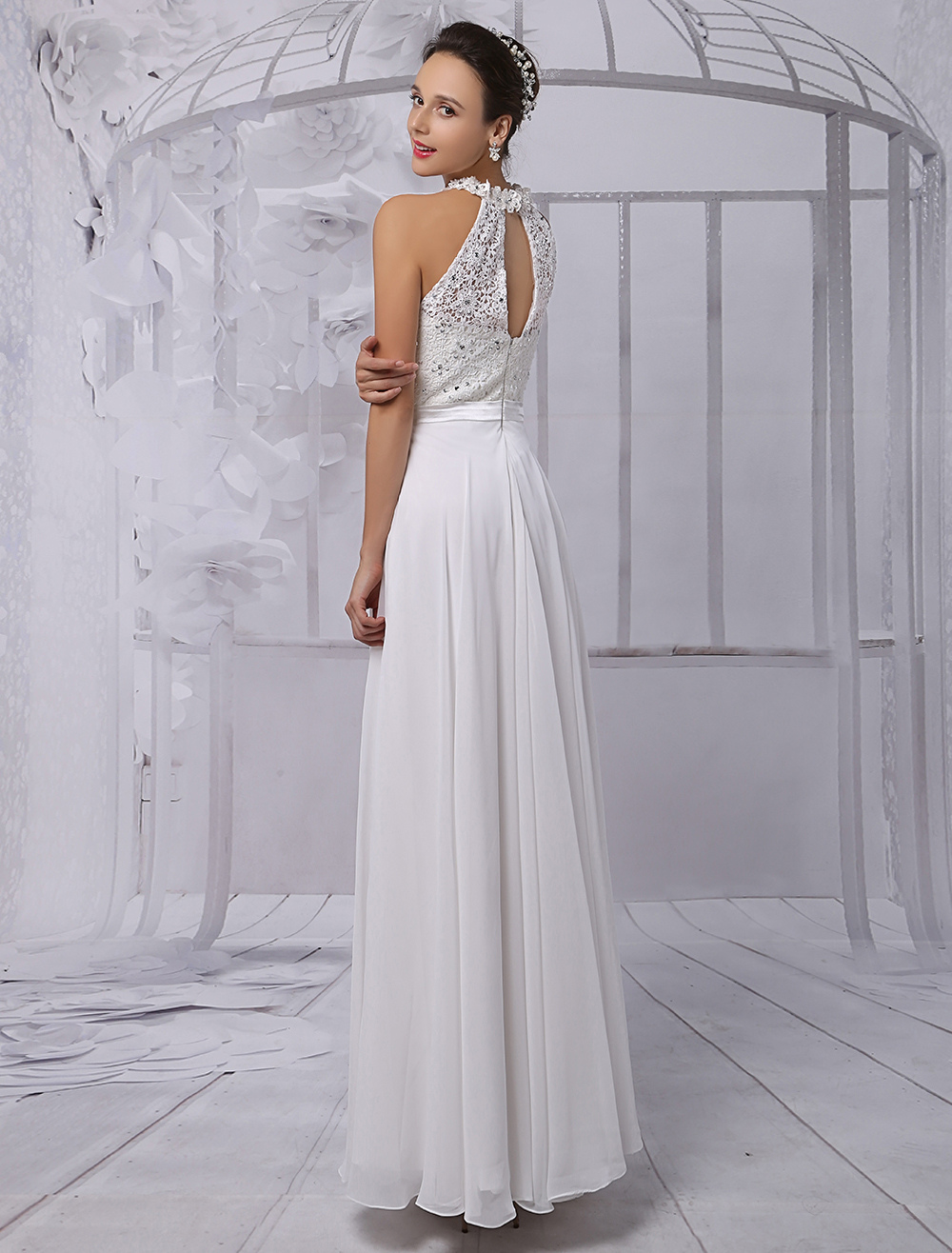 A-Line/Princess Scoop Long Sleeves Beading Wedding Dresses main image 1