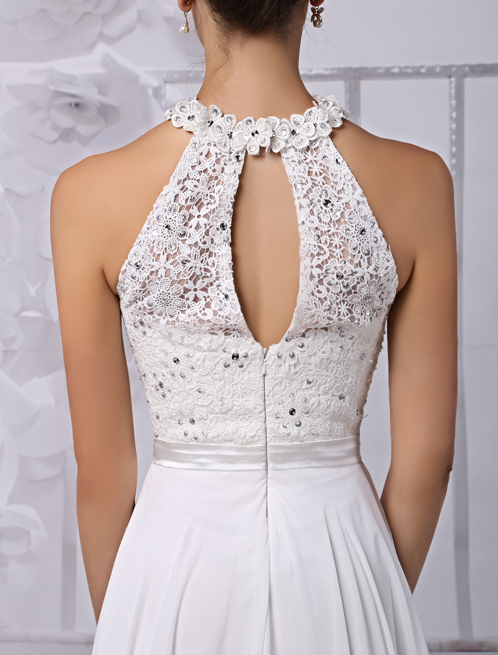 A-Line/Princess Scoop 3/4 Sleeves Lace Wedding Dresses