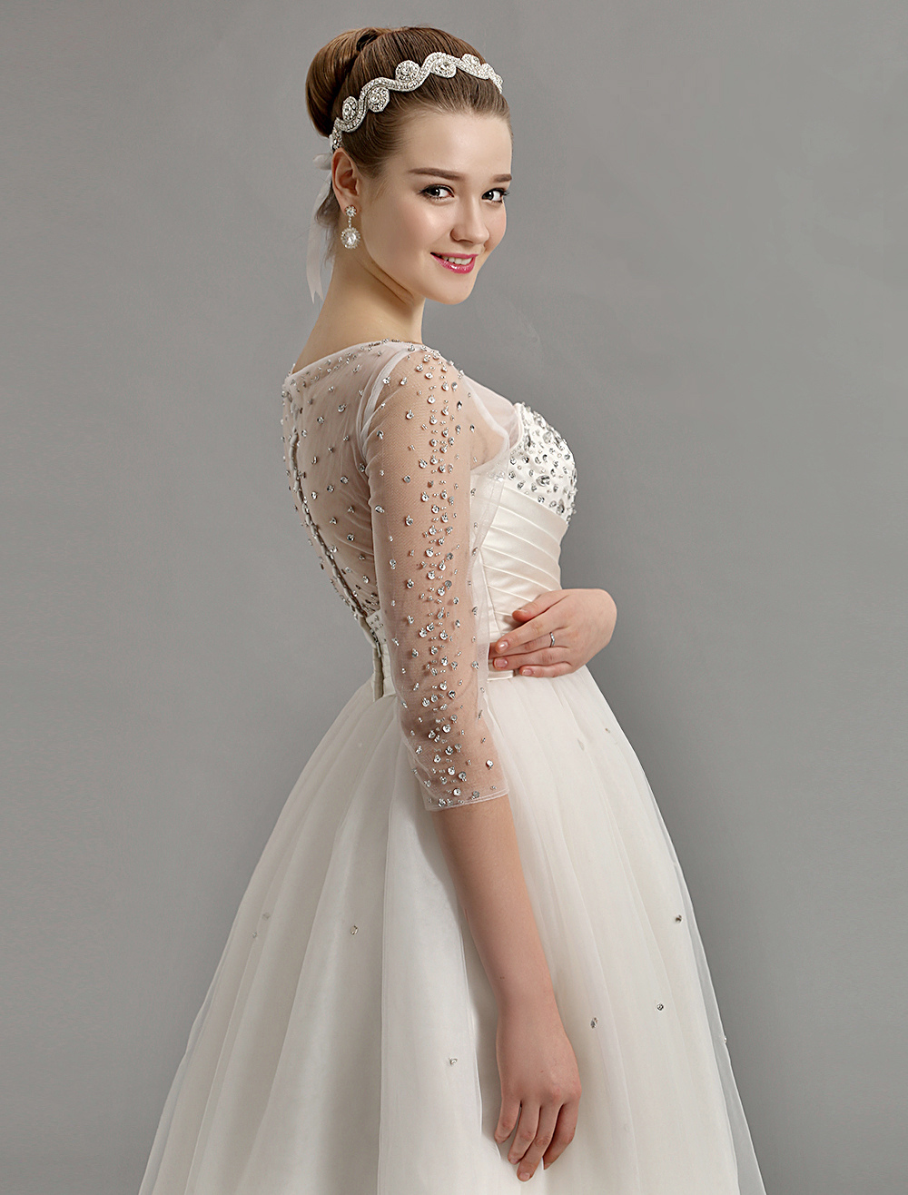 Embellished Ball Gown Wedding Dress with Illusion Neck and Sleeve ...