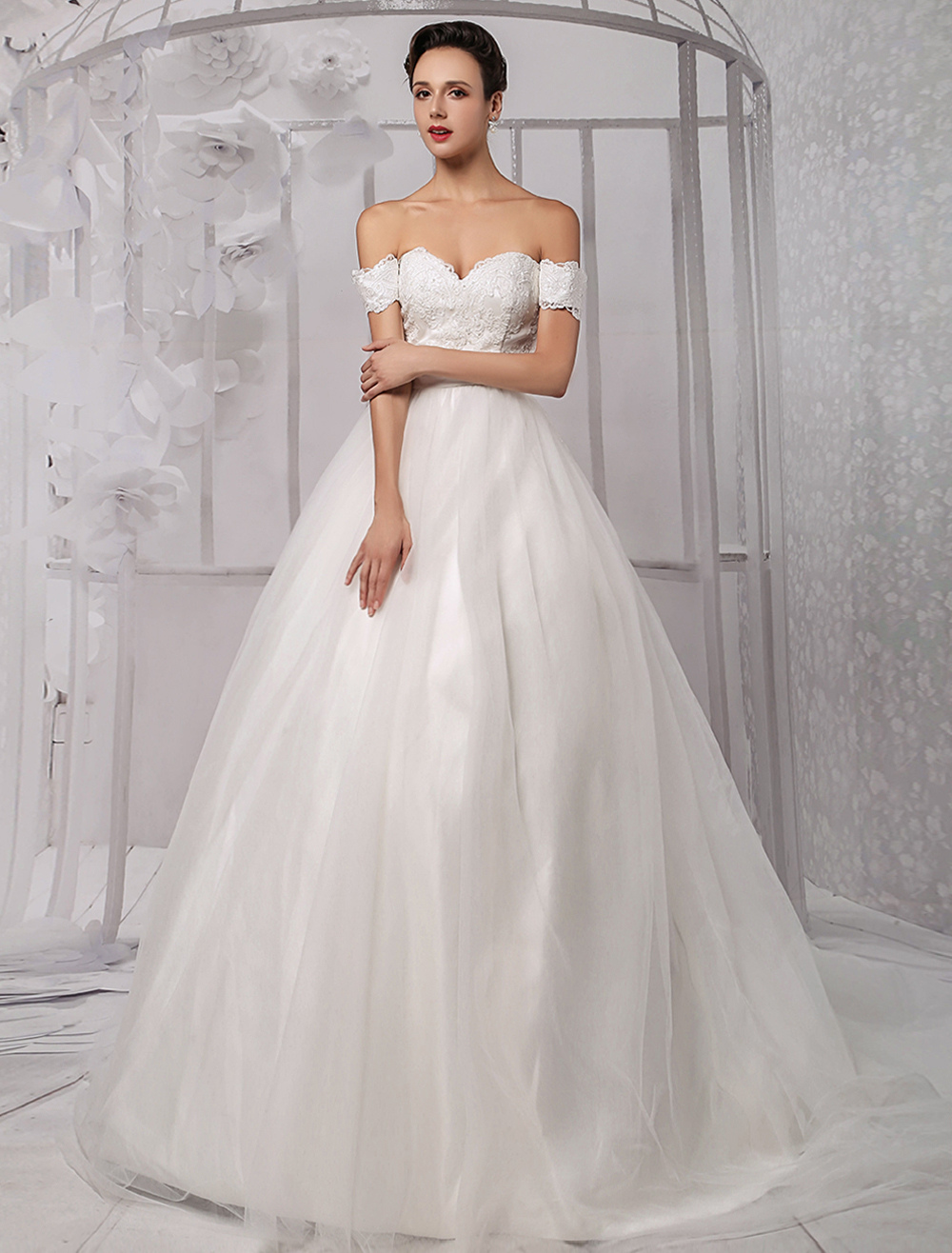 Sweatheart Princess/Ball Gown Off-the-Shoulder Bridal Gown With Ruffles ...