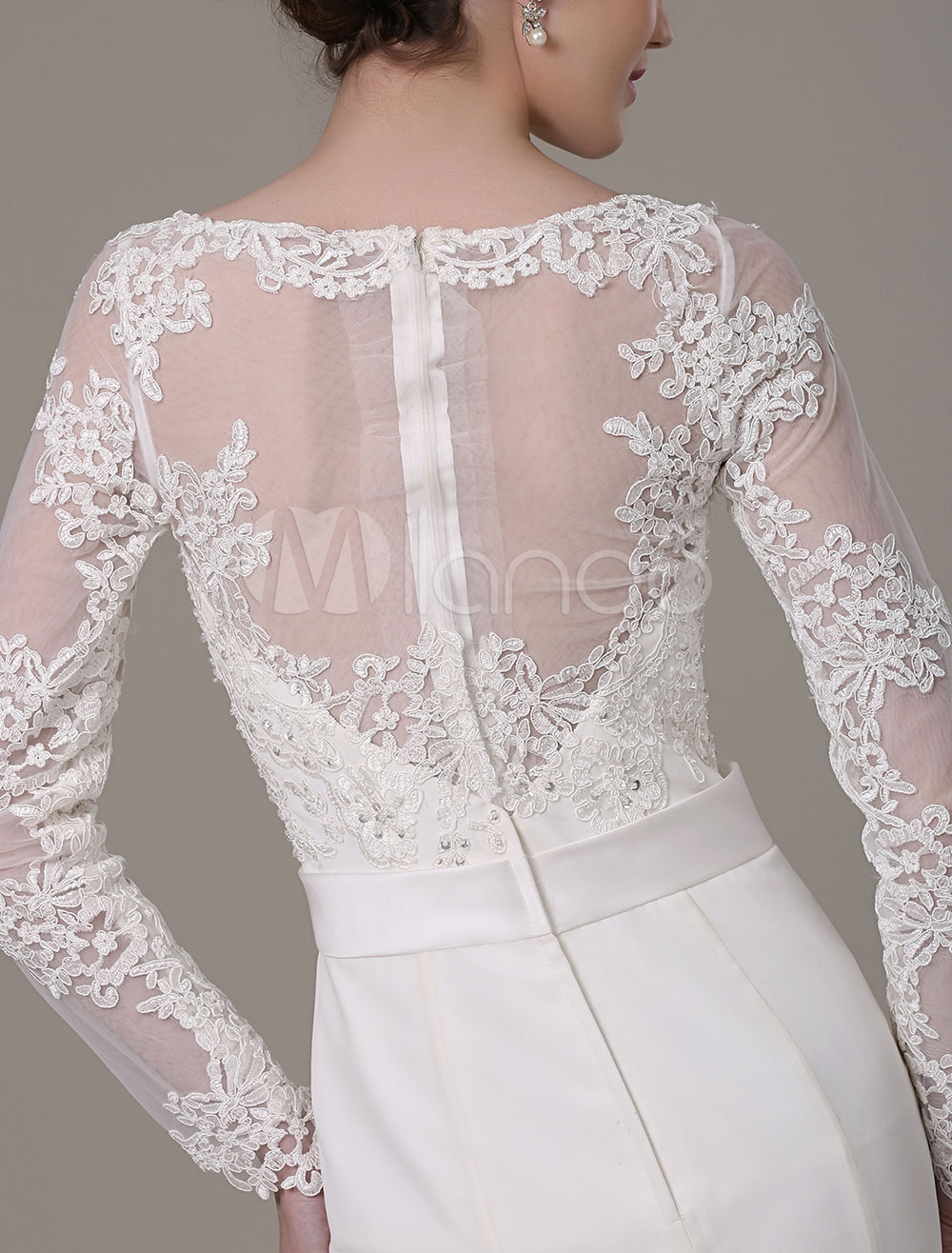 2021 Vintage Lace Wedding Dress Long Sleeves Bateau Neck Sheer Back High Slitveil Not Included 