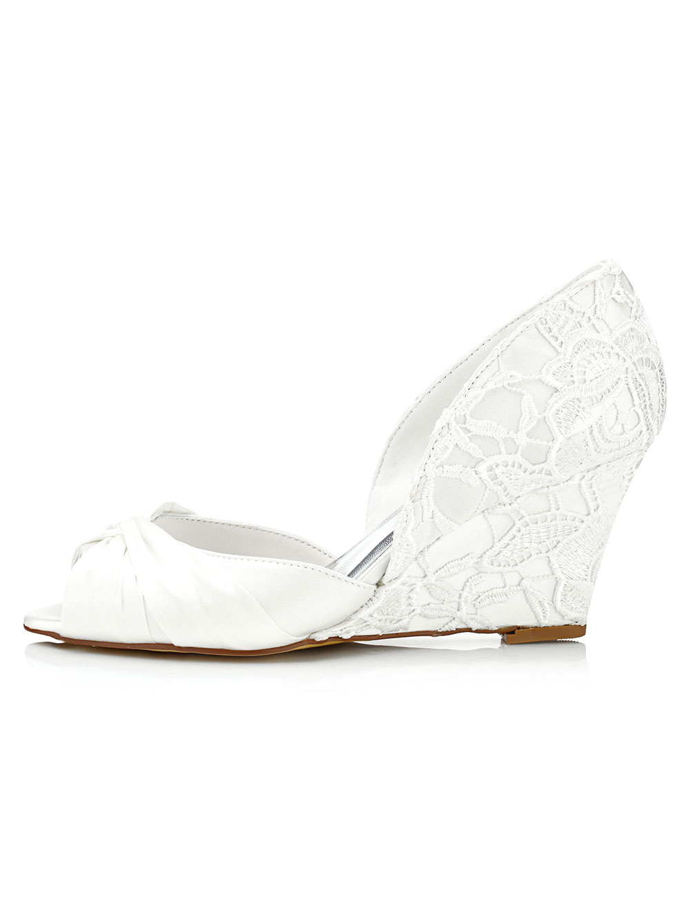 Lace Bridal Shoes Ivory Wedge Peep Twisted Slipon Wedding Shoes