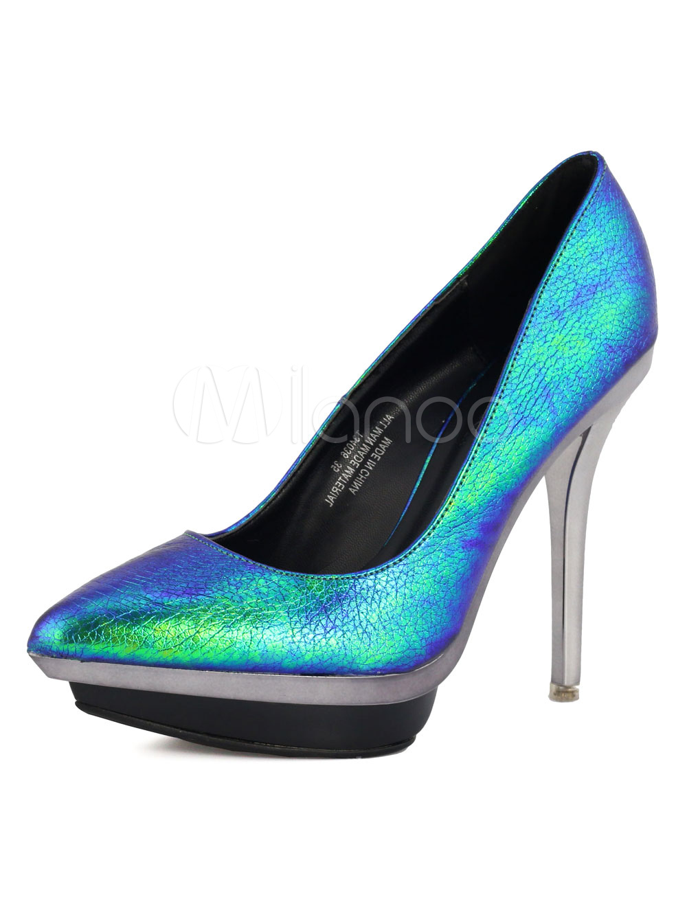 Gold High Heels Platform Glitter Sequin Pointed Slipon Pumps For Women