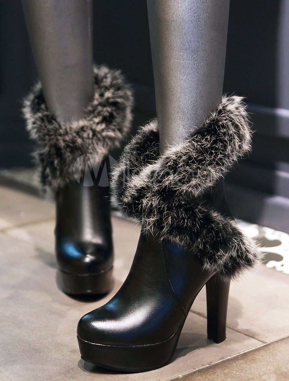 black heel boots with fur