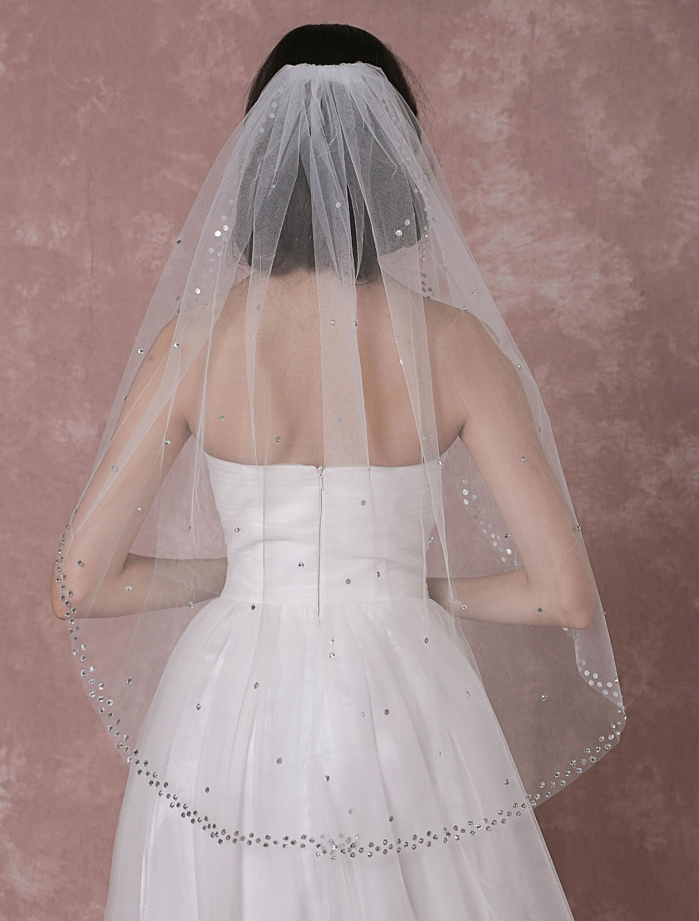 Tulle Wedding Veil 1-Tier Beaded Edge Bridal Veil - Milanoo.com