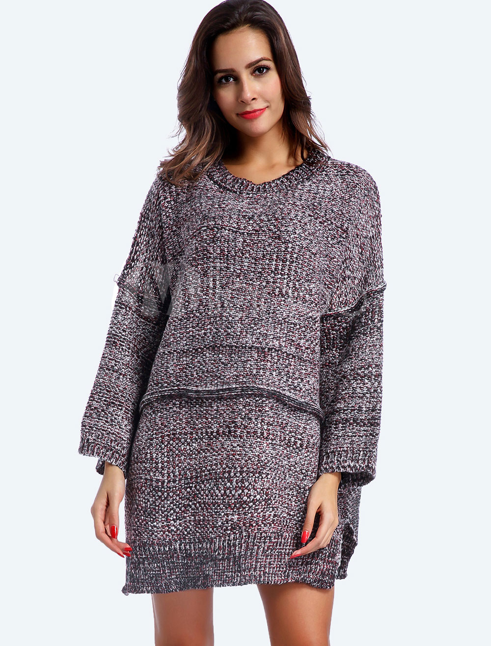 Grey Shift Dress Oversized Loose Sweater Dress Women's Long Sleeve