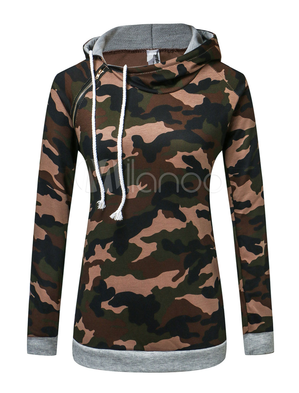 Womens Pullover Hoodie Camouflage Print Long Sleeve Hoodie Sweatshirt 8168