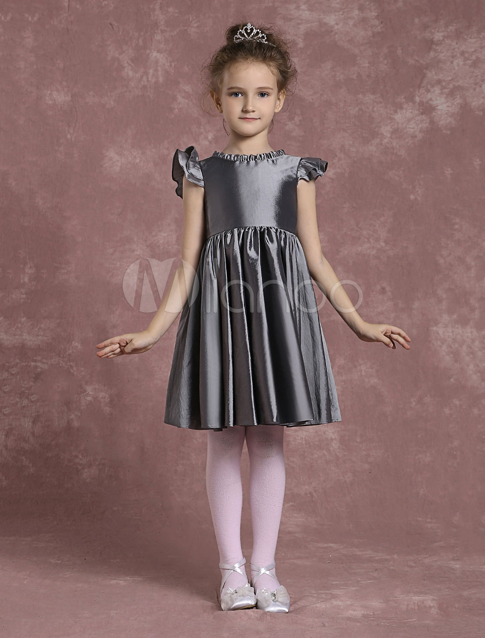Grey Flower Girl Dresses Knee Length Taffeta Pageant Dresses Toddler's ...