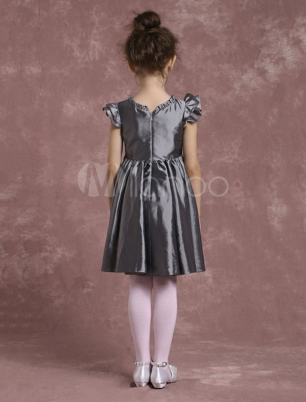 Grey Flower Girl Dresses Knee Length Taffeta Pageant Dresses Toddler's