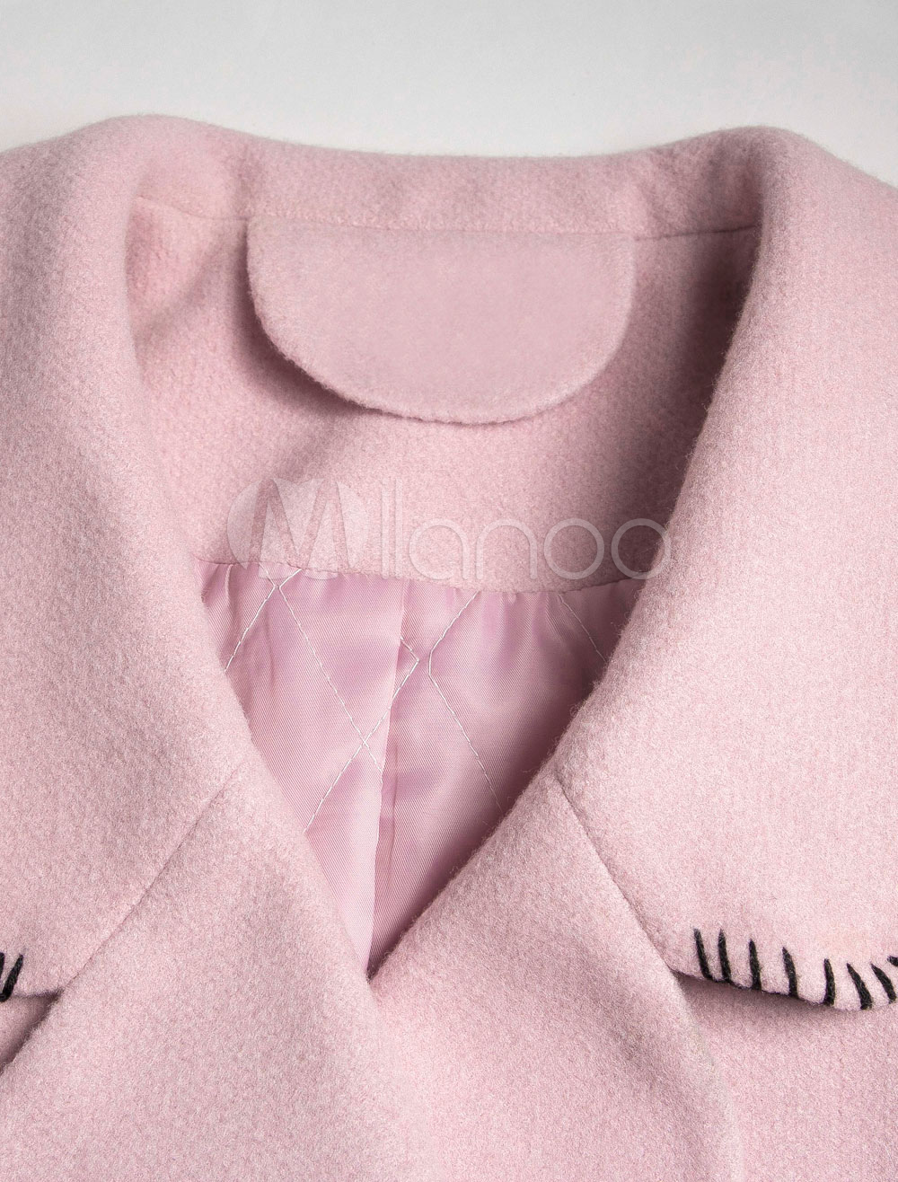 Pink Pea Coat Wool Turndown Collar Long Sleeve Double Breasted Winter