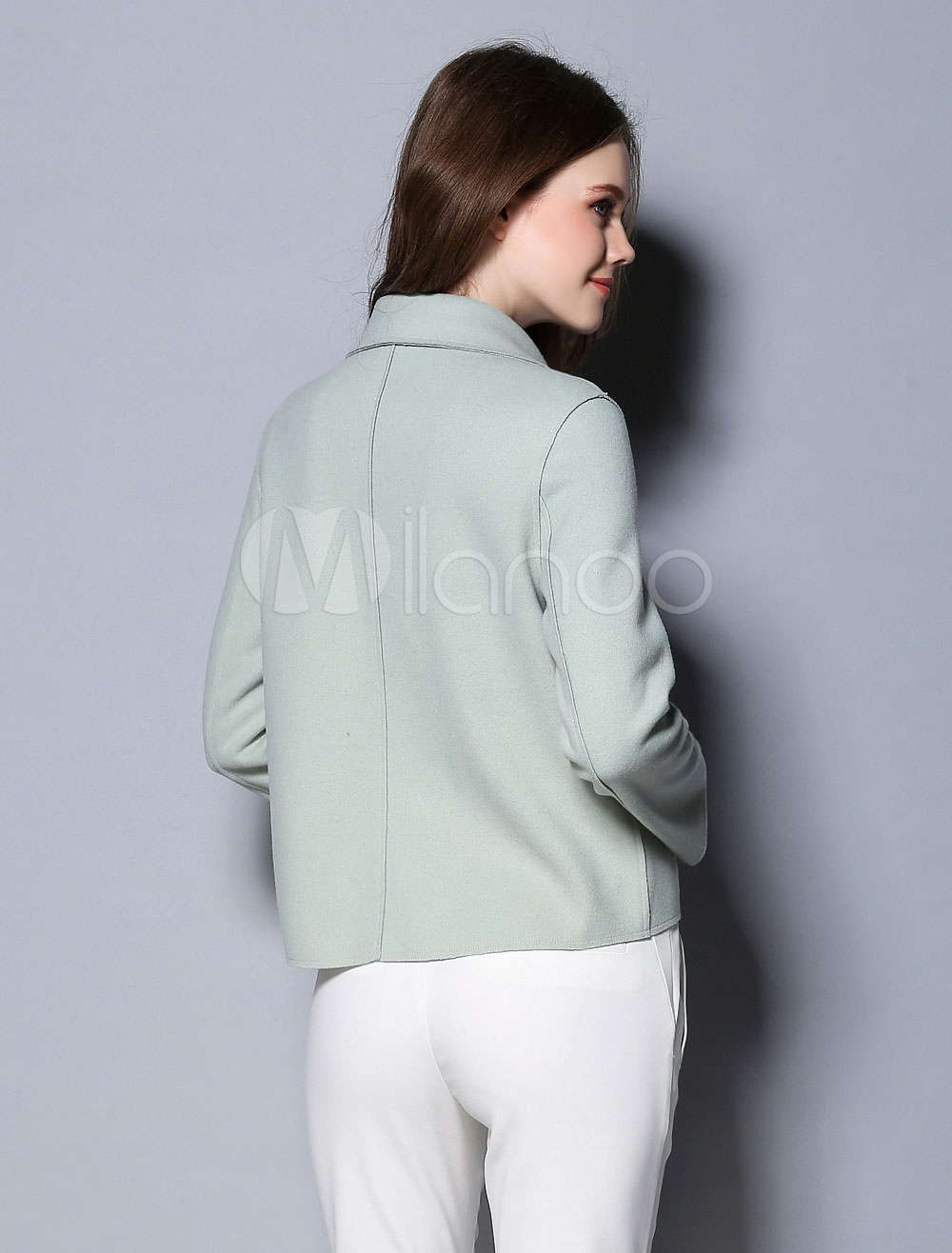 Women's Short Jacket Cyan Turndown Collar Long Sleeve Outerwear With