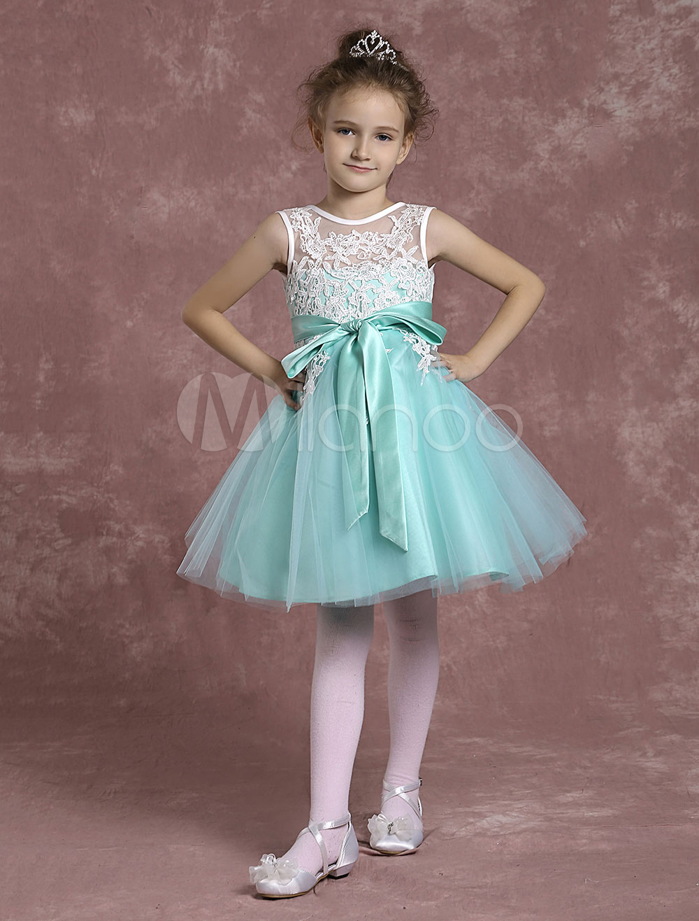 Flower Girl Dress Lace Illusion Toddler's Pageant Dress Short Princess ...