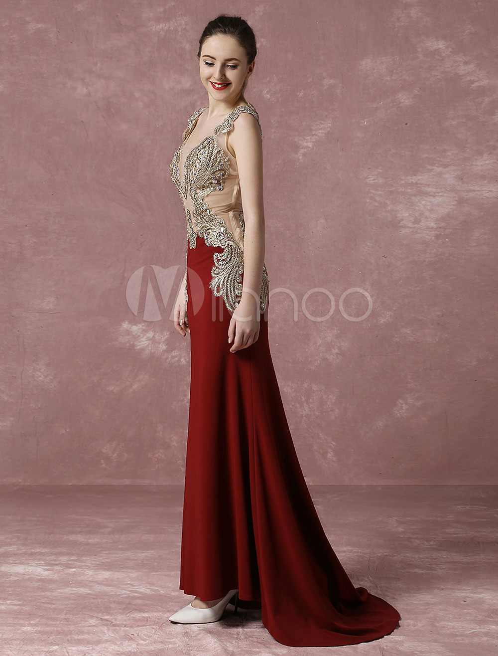 Blue Evening Dress Mermaid Party Dress Embroidered Rhinestone Illusion