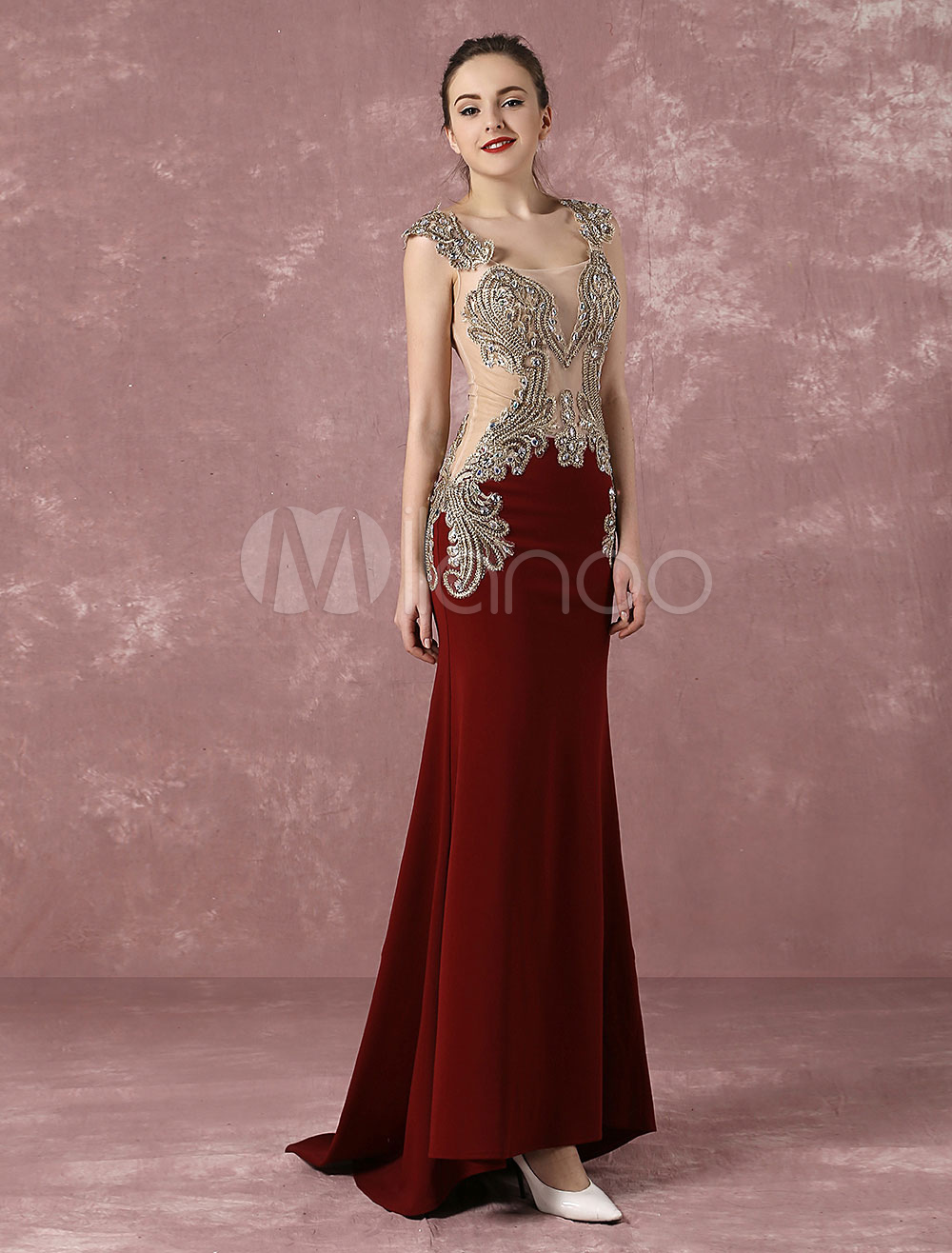 Blue Evening Dress Mermaid Party Dress Embroidered Rhinestone Illusion