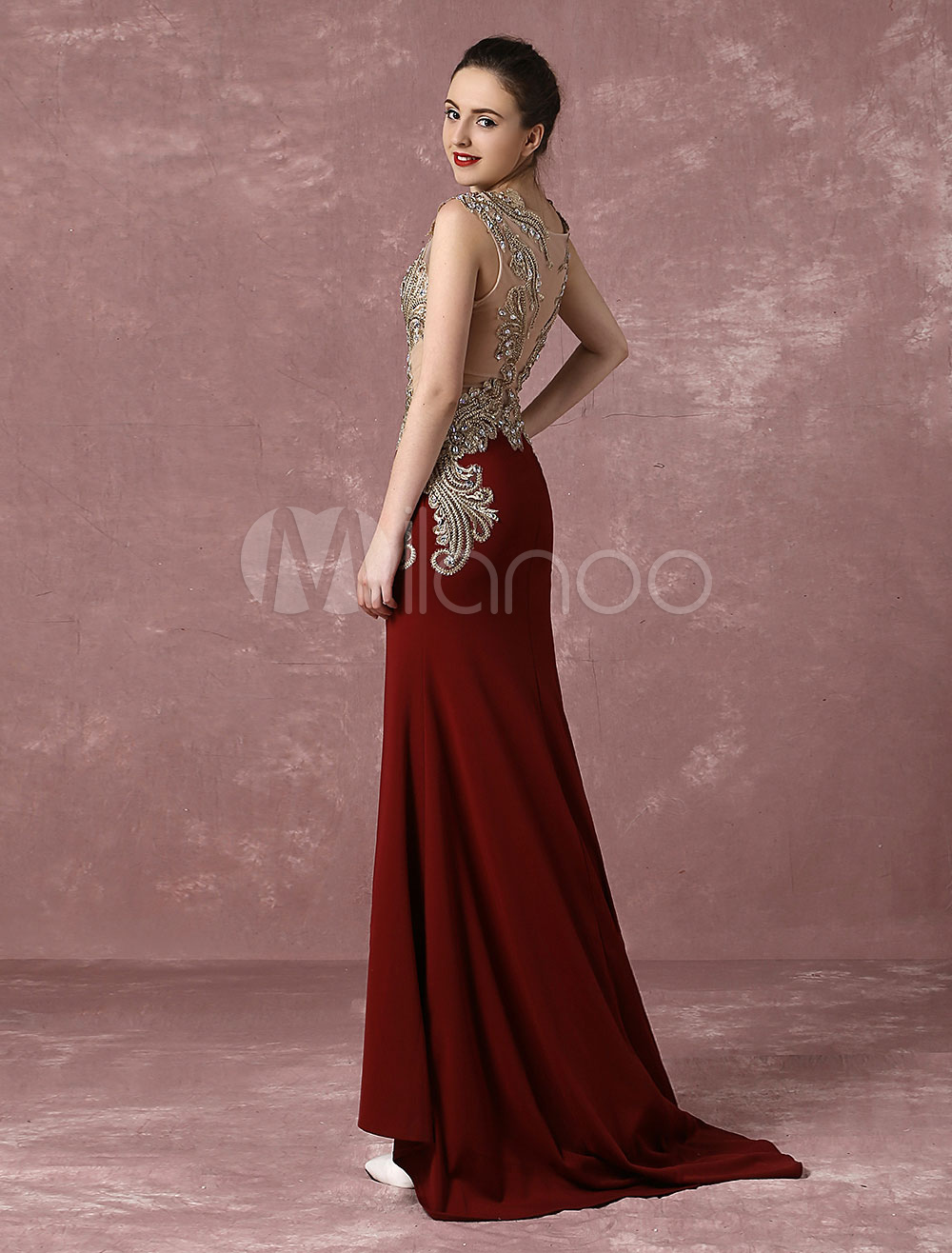 Blue Evening Dress Mermaid Party Dress Embroidered Rhinestone Illusion