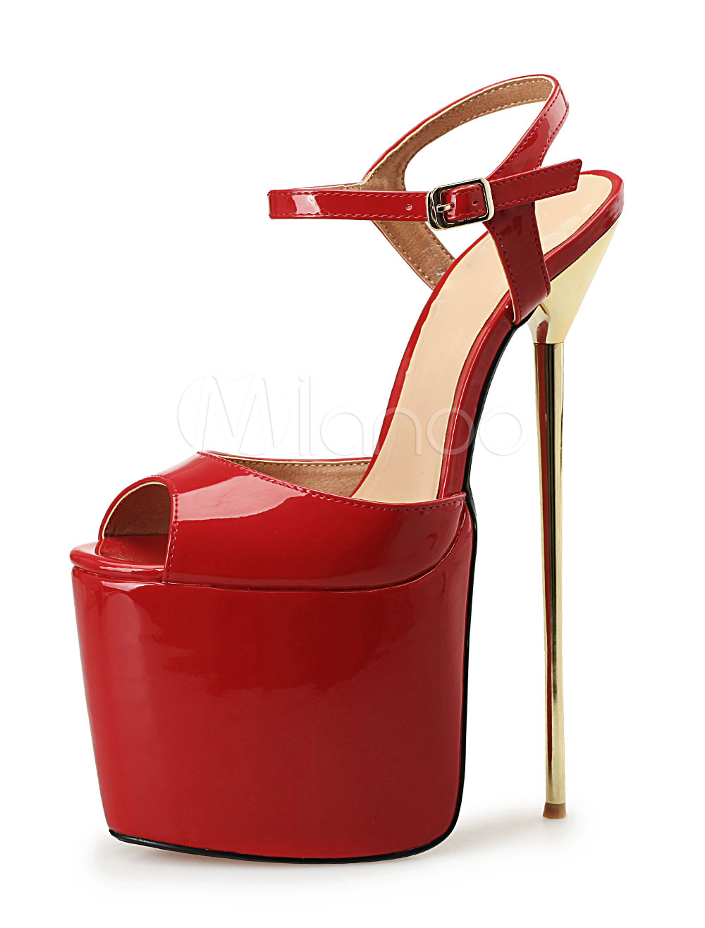 Red Sexy Platforms High Heel Women's Peep Toe Strap Adjustable Plating ...